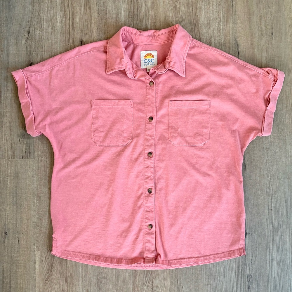 C&C California Pink Knit Button-Up Top M